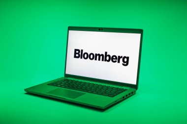 Prag, Çek Cumhuriyeti - 02 21 2025: Bloomberg logosunu gösteren dizüstü bilgisayar.