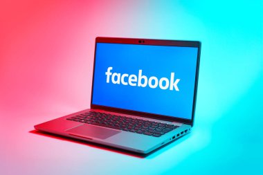 Prag, Çek Cumhuriyeti - 02 21 2025: Facebook logosunu gösteren dizüstü bilgisayar.