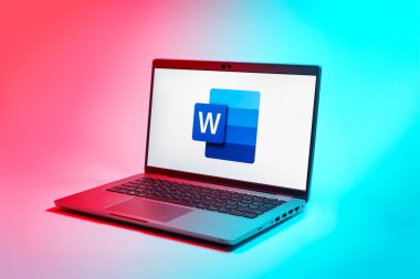 Prag, Çek Cumhuriyeti - 02 21 2025: Kelime logosunu gösteren dizüstü bilgisayar.