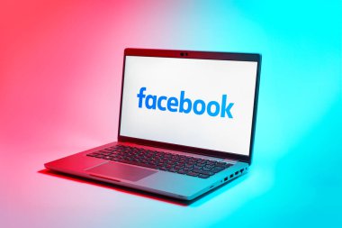 Prag, Çek Cumhuriyeti - 02 21 2025: Facebook logosunu gösteren dizüstü bilgisayar.