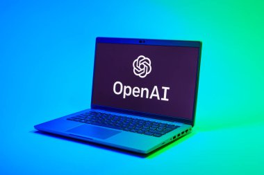 Prag, Çek Cumhuriyeti - 02 21 2025: OpenAI logosunu gösteren dizüstü bilgisayar.
