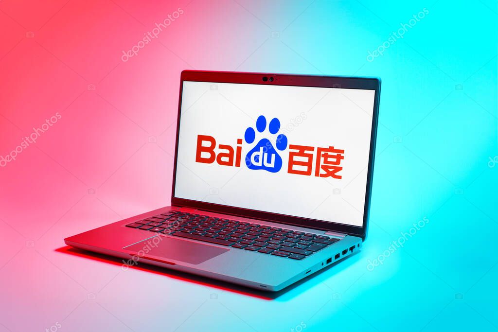 Prague, Czechia - 02 21 2025: Laptop on surface showing Workplace logo.