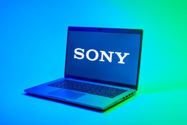 Prag, Çek Cumhuriyeti - 02 21 2025: Sony logosunu gösteren dizüstü bilgisayar.