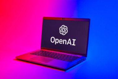 Prag, Çek Cumhuriyeti - 02 21 2025: OpenAI logosunu gösteren dizüstü bilgisayar.
