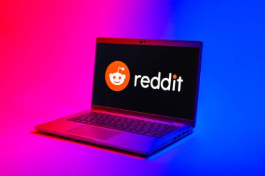 Prag, Çek Cumhuriyeti - 02 21 2025: Reddit logosunu gösteren dizüstü bilgisayar.