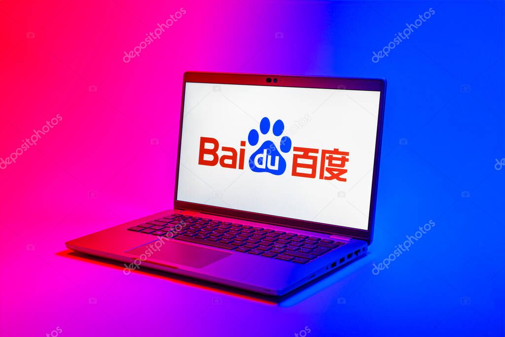 Prague, Czechia - 02 21 2025: Laptop on surface showing Workplace logo.