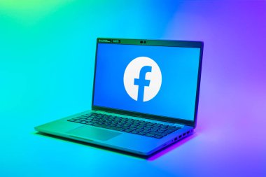 Prag, Çek Cumhuriyeti - 02 21 2025: Facebook logosunu gösteren dizüstü bilgisayar.