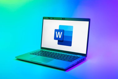 Prag, Çek Cumhuriyeti - 02 21 2025: Kelime logosunu gösteren dizüstü bilgisayar.