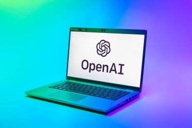 Prag, Çek Cumhuriyeti - 02 21 2025: OpenAI logosunu gösteren dizüstü bilgisayar.