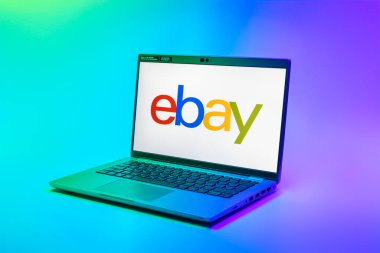 Prag, Çek Cumhuriyeti - 02 21 2025: Ebay logosunu gösteren dizüstü bilgisayar.
