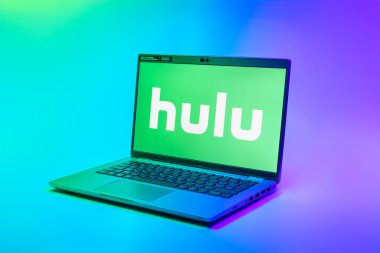 Prag, Çek Cumhuriyeti - 02 21 2025: Hulu logosunu gösteren dizüstü bilgisayar.