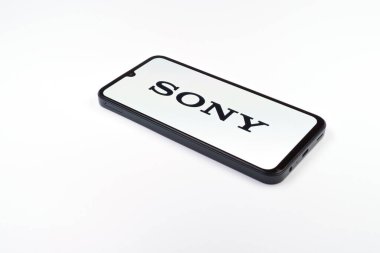 Prag, Çek Cumhuriyeti - 02 21 2025: Sony logosunu gösteren dizüstü bilgisayar.