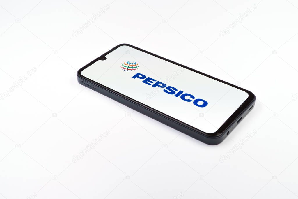 Prague, Czechia - 02 21 2025: Laptop on surface showing Pepsico logo.