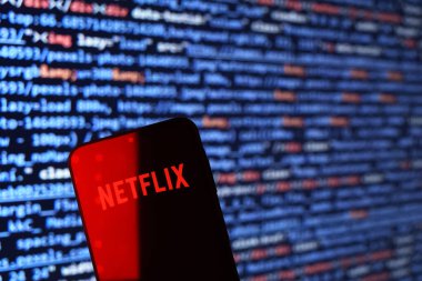 Prag, Çek Cumhuriyeti - 02 21 2025: Netflix logosunu gösteren dizüstü bilgisayar.