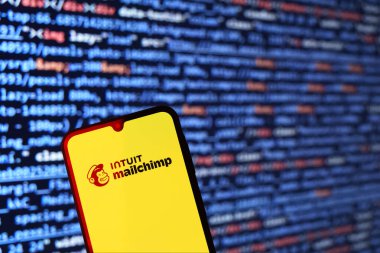 Prag, Çek Cumhuriyeti - 02 21 2025: Mailşempanze logosunu gösteren dizüstü bilgisayar.