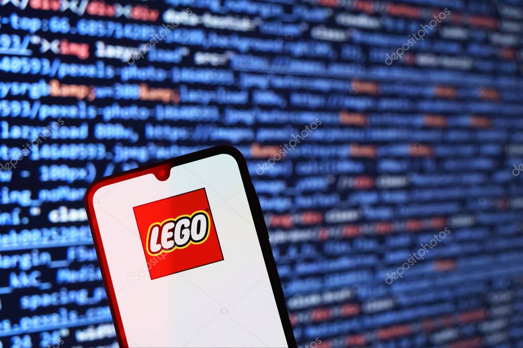 Prague, Czechia - 02 21 2025: Laptop on surface showing Lego logo.