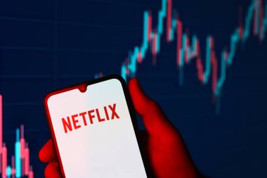 Prag, Çek Cumhuriyeti - 02 21 2025: Netflix logosunu gösteren dizüstü bilgisayar.