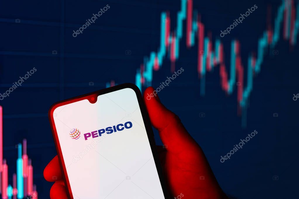 Prague, Czechia - 02 21 2025: Laptop on surface showing Pepsico logo.
