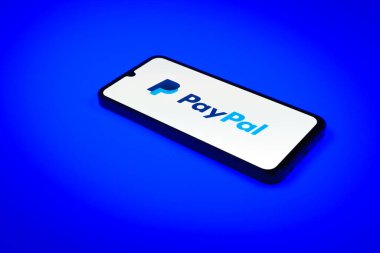 Prag, Çek Cumhuriyeti - 02 21 2025: PayPal logosunu gösteren dizüstü bilgisayar.