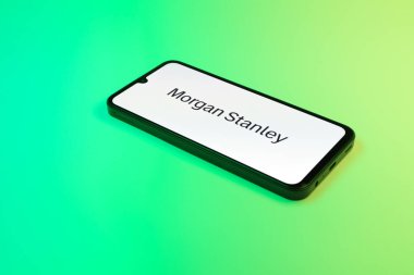 Prag, Çek Cumhuriyeti - 02 21 2025: Morgan Stanley logosunu gösteren dizüstü bilgisayar.