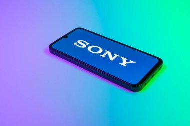 Prag, Çek Cumhuriyeti - 02 21 2025: Sony logosunu gösteren dizüstü bilgisayar.