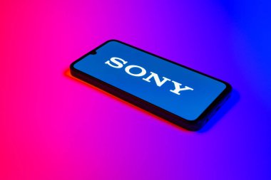 Prag, Çek Cumhuriyeti - 02 21 2025: Sony logosunu gösteren dizüstü bilgisayar.