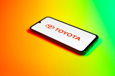 Prag, Çek Cumhuriyeti - 02 21 2025: Toyota logosunu gösteren dizüstü bilgisayar.