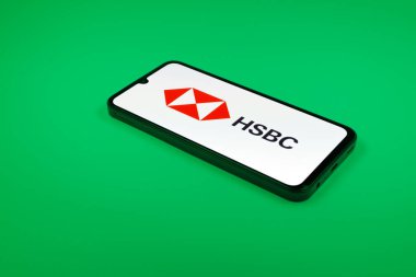 Prag, Çek Cumhuriyeti - 02 21 2025: HSBC logosunu gösteren dizüstü bilgisayar.