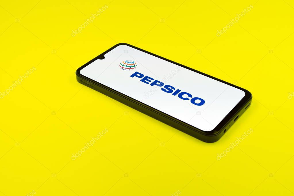 Prague, Czechia - 02 21 2025: Laptop on surface showing Pepsico logo.