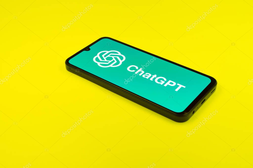 Prague, Czechia - 02 21 2025: Laptop on surface showing ChatGPT logo.