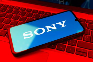 Prag, Çek Cumhuriyeti - 02 21 2025: Sony logosunu gösteren dizüstü bilgisayar.