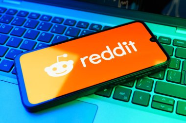 Prag, Çek Cumhuriyeti - 02 21 2025: Reddit logosunu gösteren dizüstü bilgisayar.