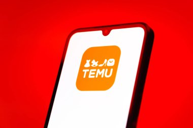 Prag, Çek Cumhuriyeti - 10 21 2024: Temu logosunu gösteren akıllı telefon.