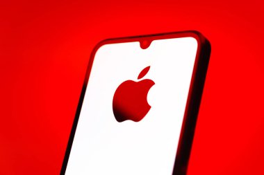 Prag, Çek Cumhuriyeti - 10 21 2024: Apple logosunu gösteren akıllı telefon.