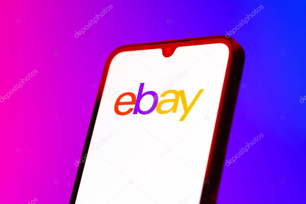Prague, Czechia - 10 21 2024: Smartphone on surface showing ebay logo.