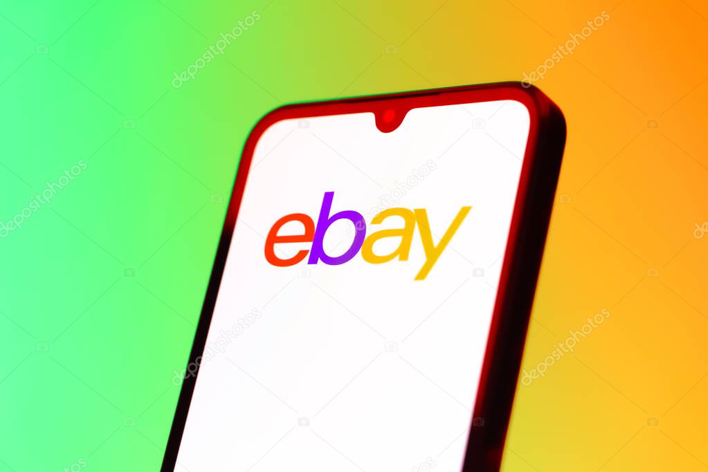 Prague, Czechia - 10 21 2024: Smartphone on surface showing ebay logo.