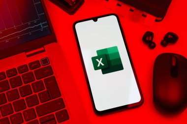 Prag, Çek Cumhuriyeti - 10 21 2024: Excel logosunu gösteren akıllı telefon.