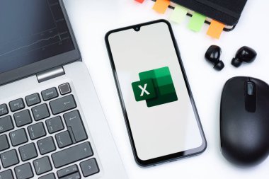 Prag, Çek Cumhuriyeti - 10 21 2024: Excel logosunu gösteren akıllı telefon.