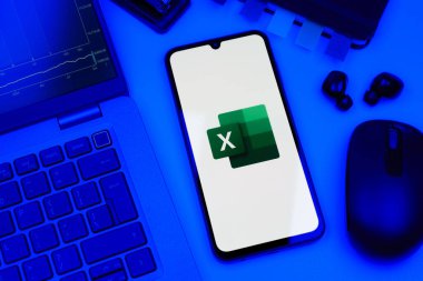 Prag, Çek Cumhuriyeti - 10 21 2024: Excel logosunu gösteren akıllı telefon.