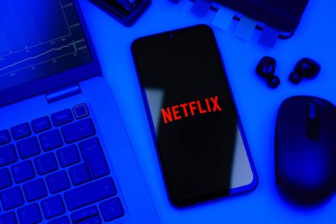 Prag, Çek Cumhuriyeti - 10 21 2024: Netflix logosunu gösteren akıllı telefon.