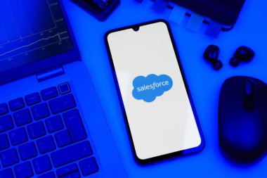 Prag, Çek Cumhuriyeti - 10 21 2024: Satış gücü logosunu gösteren akıllı telefon.