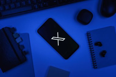 Prag, Çek Cumhuriyeti - 10 21 2024: X logosu gösteren akıllı telefon.