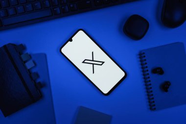 Prag, Çek Cumhuriyeti - 10 21 2024: X logosu gösteren akıllı telefon.