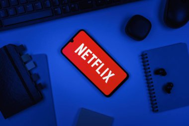 Prag, Çek Cumhuriyeti - 10 21 2024: Netflix logosunu gösteren akıllı telefon.