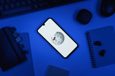 Prag, Çek Cumhuriyeti - 10 21 2024: Wikipedia logosunu gösteren akıllı telefon.