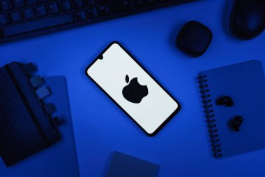 Prag, Çek Cumhuriyeti - 10 21 2024: Apple logosunu gösteren akıllı telefon.