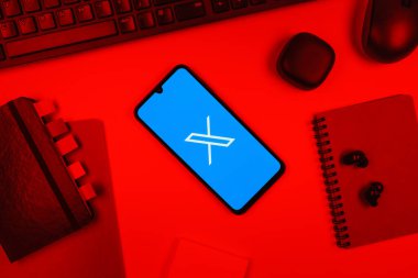 Prag, Çek Cumhuriyeti - 10 21 2024: X logosu gösteren akıllı telefon.