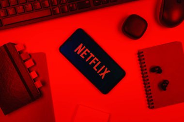 Prag, Çek Cumhuriyeti - 10 21 2024: Netflix logosunu gösteren akıllı telefon.