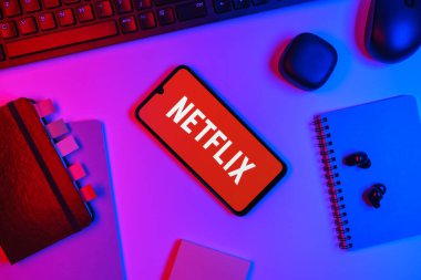 Prag, Çek Cumhuriyeti - 10 21 2024: Netflix logosunu gösteren akıllı telefon.
