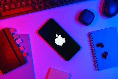 Prag, Çek Cumhuriyeti - 10 21 2024: Apple logosunu gösteren akıllı telefon.